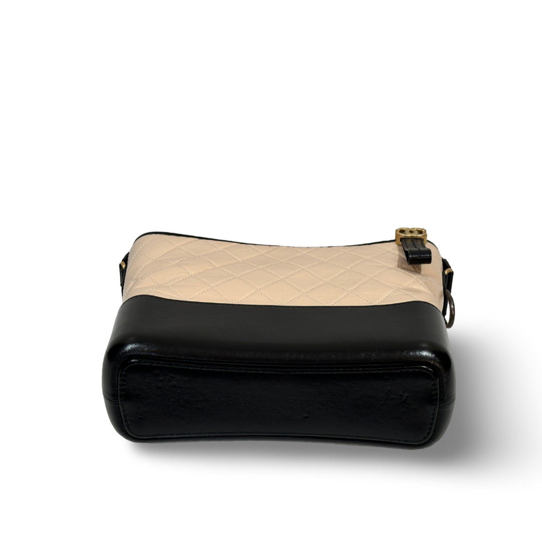 Chanel Calfskin Quilted Medium Gabrielle Hobo Bag Neutral Black