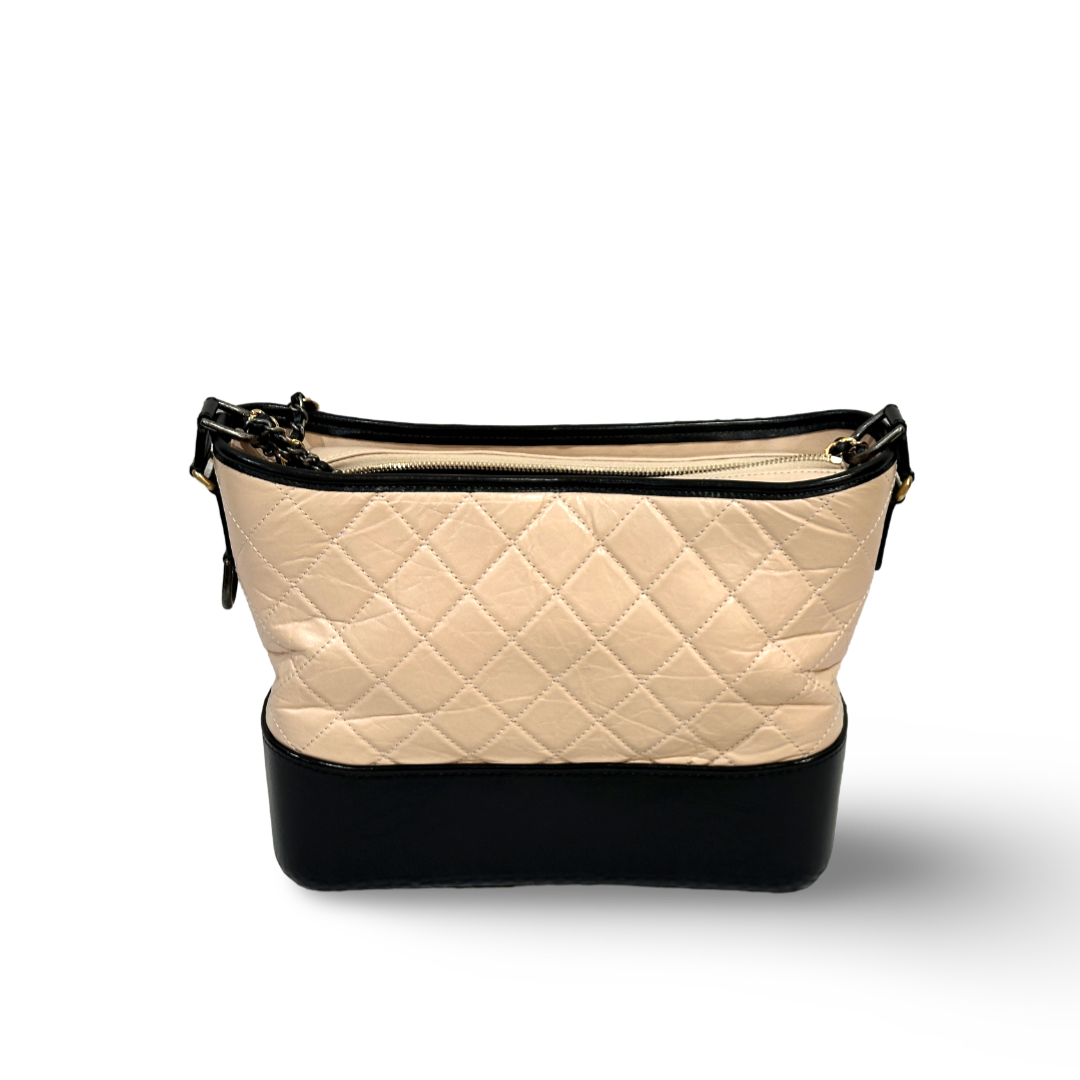 Chanel Calfskin Quilted Medium Gabrielle Hobo Bag Neutral Black