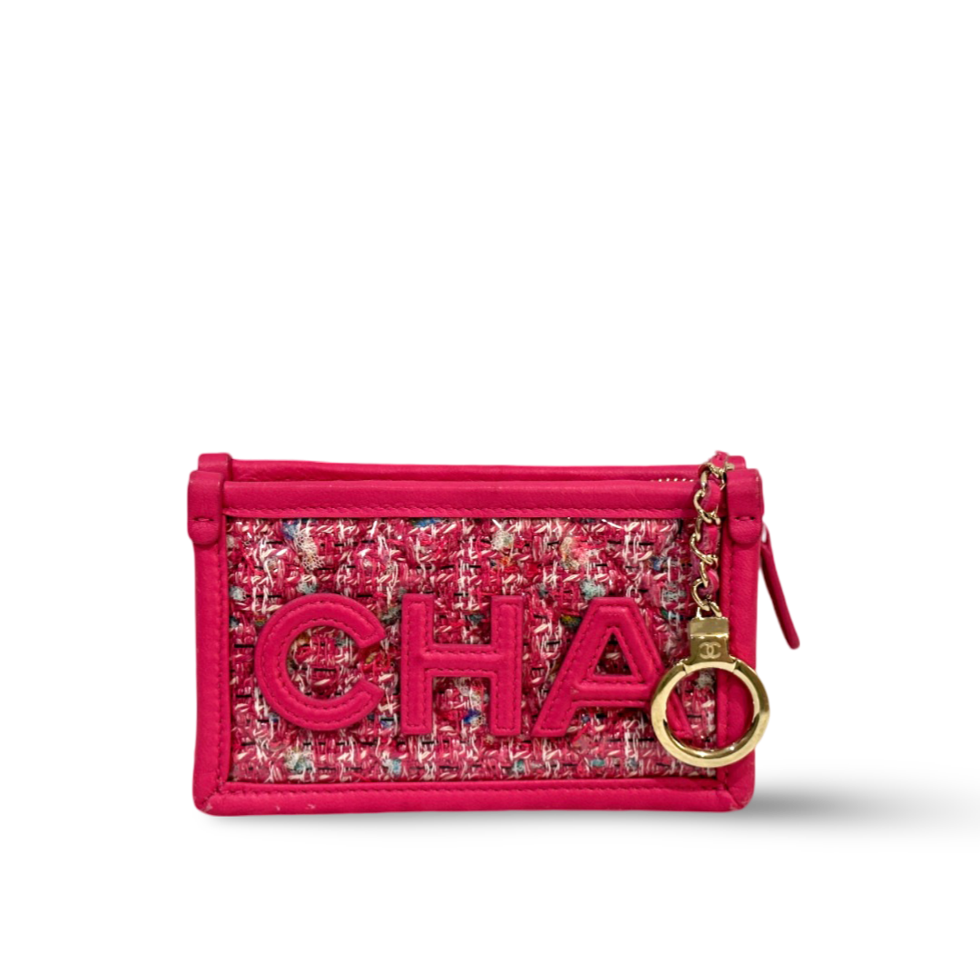 Chanel PVC Tweed Keychain Pouch Barbie Pink