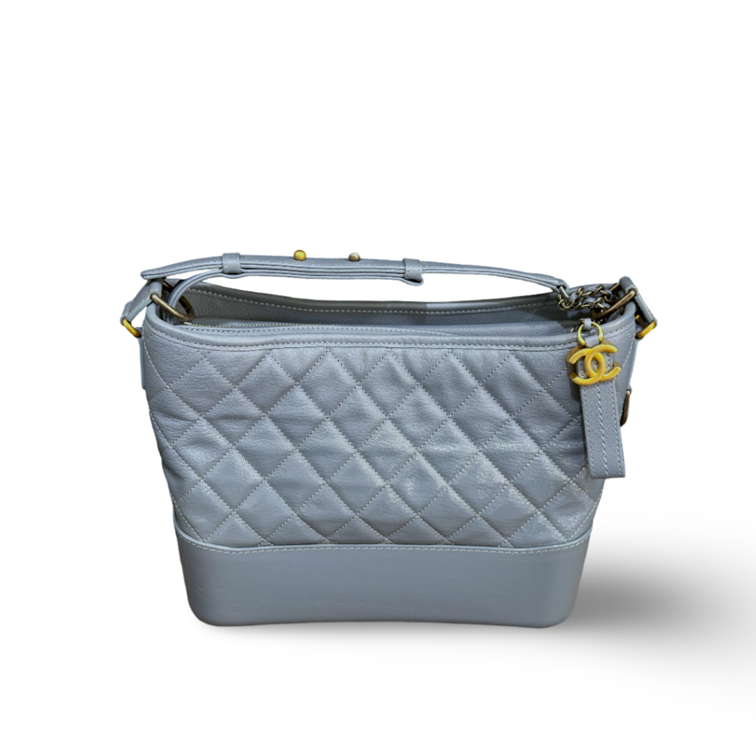 Chanel Patent Goatskin Quilted Medium Gabrielle Hobo Blue Bag