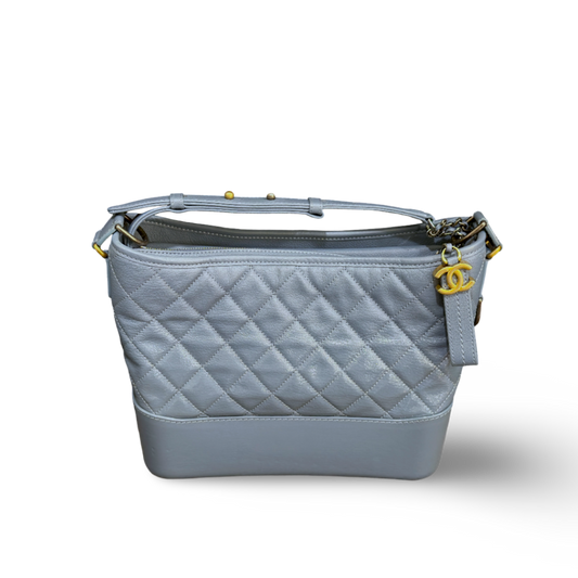 Chanel Patent Goatskin Quilted Medium Gabrielle Hobo Blue Bag