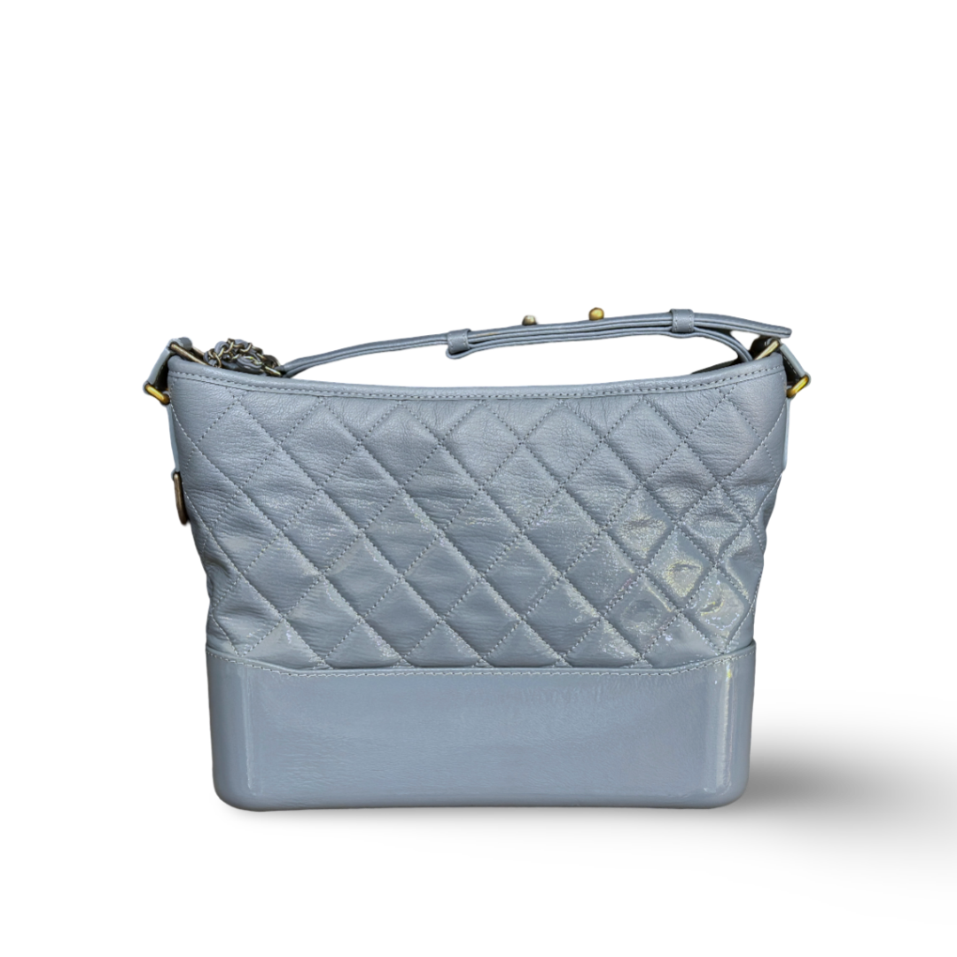 Chanel Patent Goatskin Quilted Medium Gabrielle Hobo Blue Bag