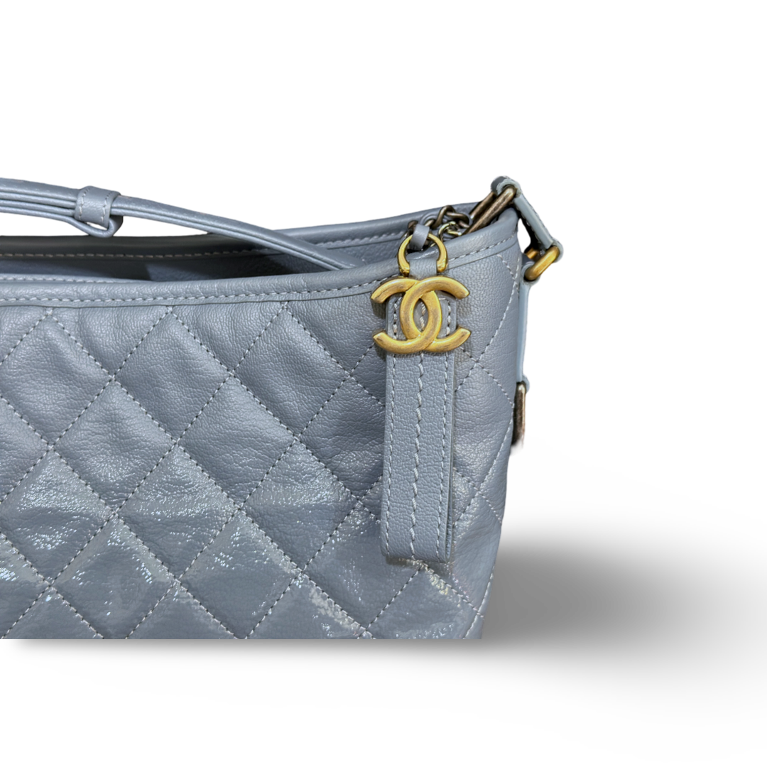 Chanel Patent Goatskin Quilted Medium Gabrielle Hobo Blue Bag