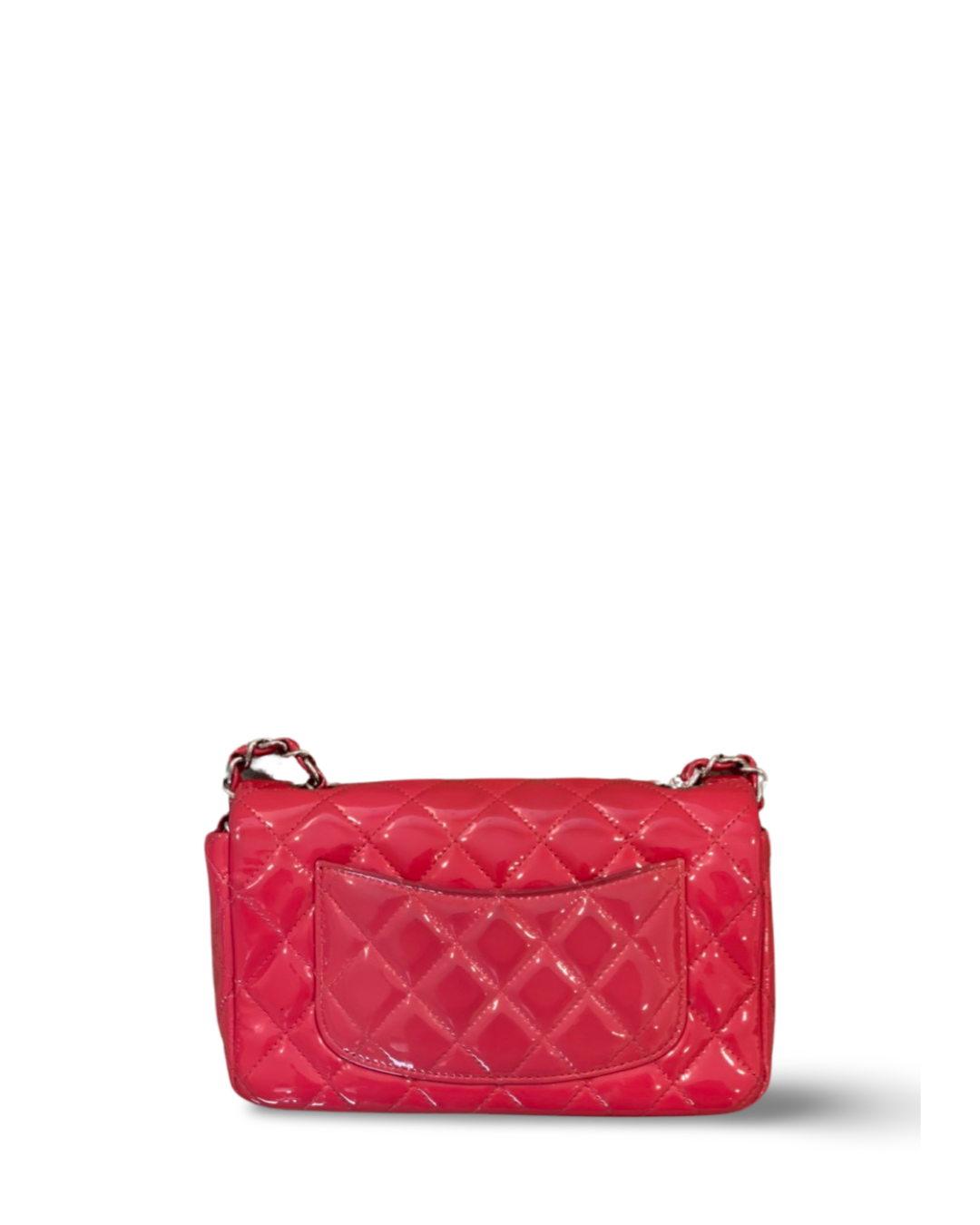 Chanel Classic Patent Quilted Mini Rectangular Peach Pink Single Flap
