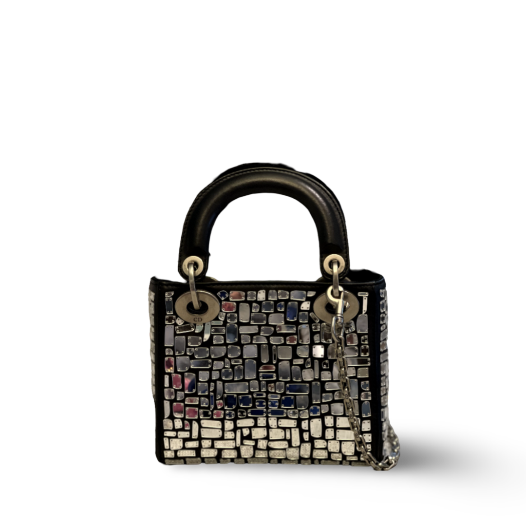 Dior Mirror Mosiac Calfskin Mini Lady Black Bag