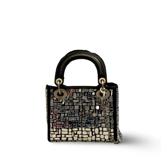 Dior Mirror Mosiac Calfskin Mini Lady Black Bag