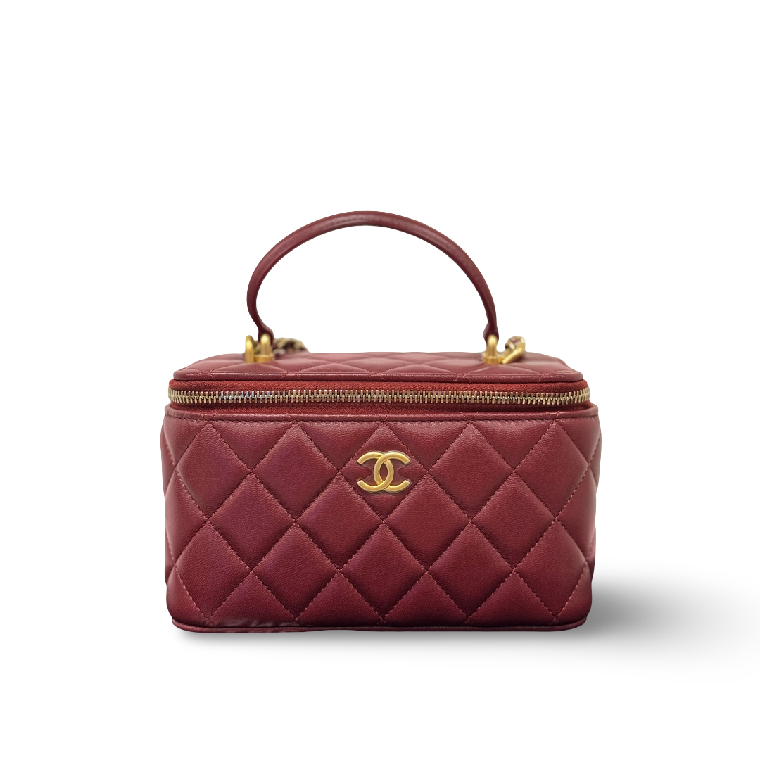 Chanel Quilted Lambskin Small Top Handle Vanity Case - GHW / Burgundy