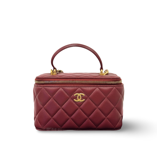 Chanel Quilted Lambskin Small Top Handle Vanity Case - GHW / Burgundy