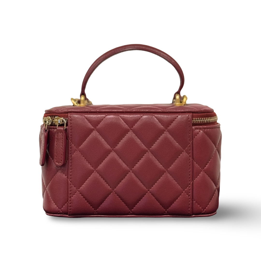 Chanel Quilted Lambskin Small Top Handle Vanity Case - GHW / Burgundy