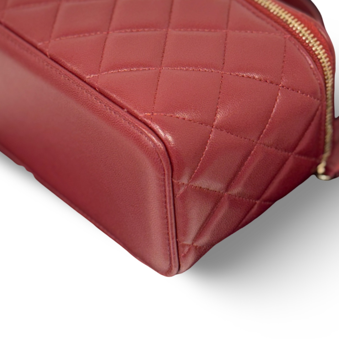 Chanel Quilted Lambskin Small Top Handle Vanity Case - GHW / Burgundy