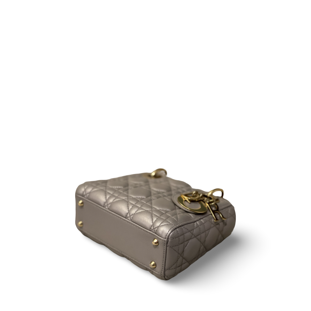 Dior Cannage Lambskin Mini Lady Grey Bag