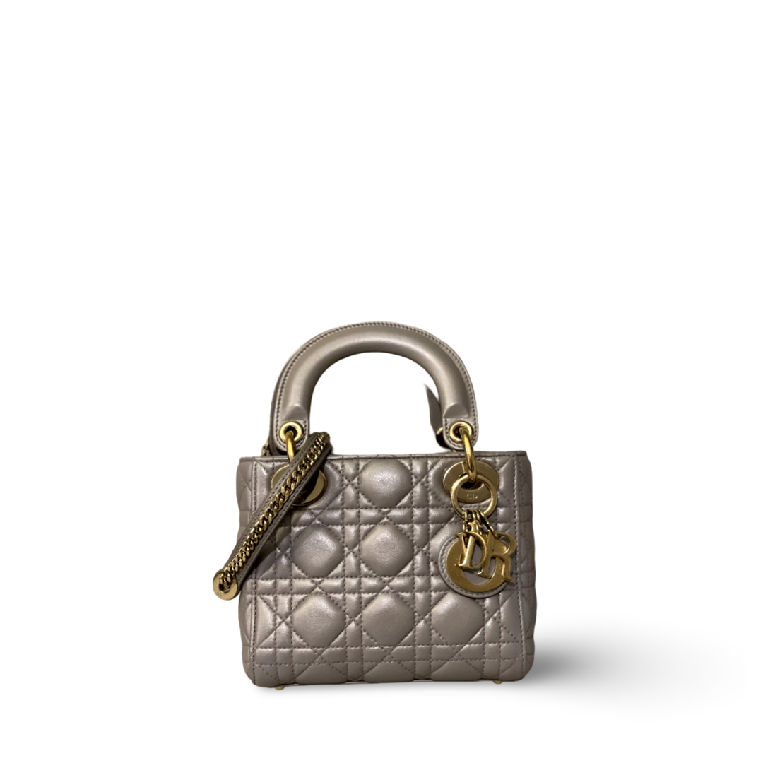 Dior Cannage Lambskin Mini Lady Grey Bag