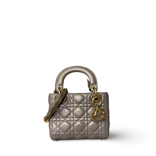 Dior Cannage Lambskin Mini Lady Grey Bag