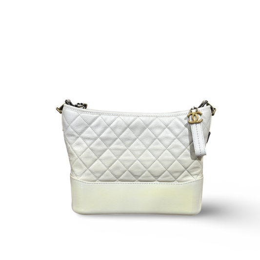 Chanel Patent Goatskin Quilted Medium Gabrielle Hobo White Bag