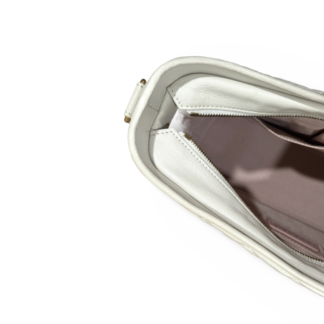 Chanel Patent Goatskin Quilted Medium Gabrielle Hobo White Bag