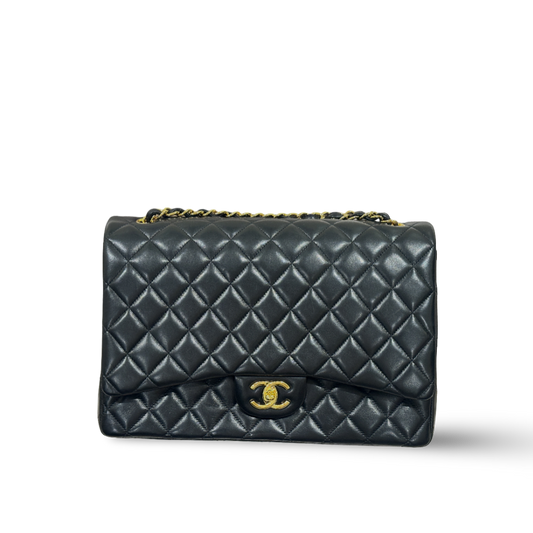 Chanel Classic Lambskin Quilted Maxi Black Double Flap