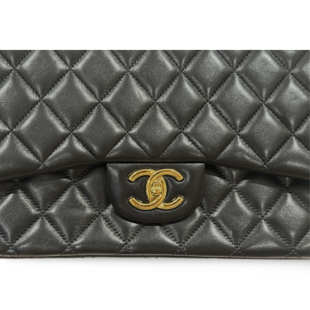 Chanel Classic Lambskin Quilted Maxi Black Double Flap