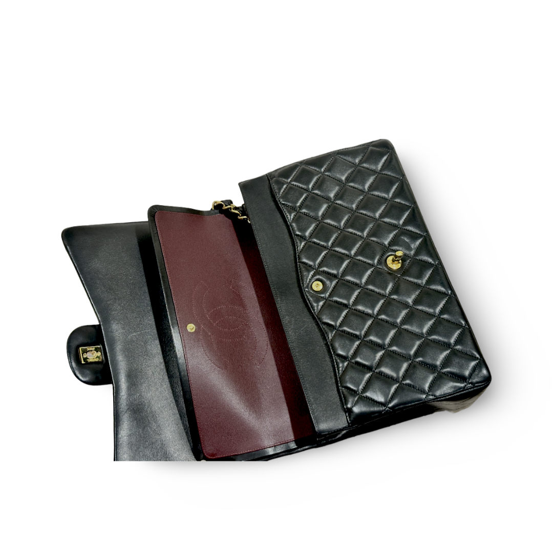 Chanel Classic Lambskin Quilted Maxi Black Double Flap