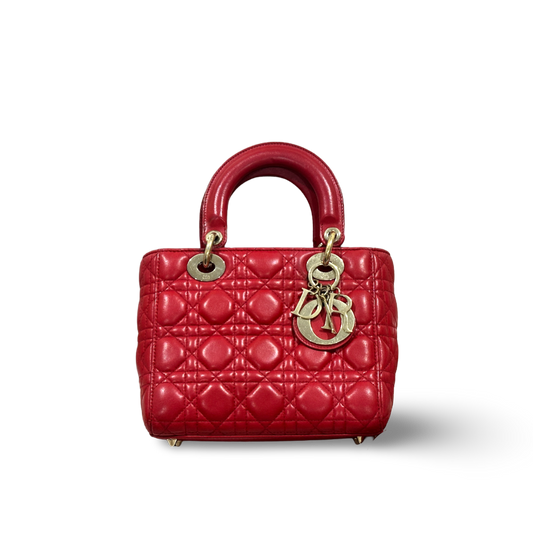 Dior Lambskin Cannage Small My ABCDior Lady Dior Bag Red