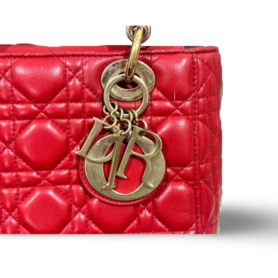 Dior Lambskin Cannage Small My ABCDior Lady Dior Bag Red
