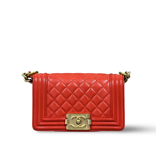 Chanel Classic Calfskin Quilted Small Boy Flap Orange Red