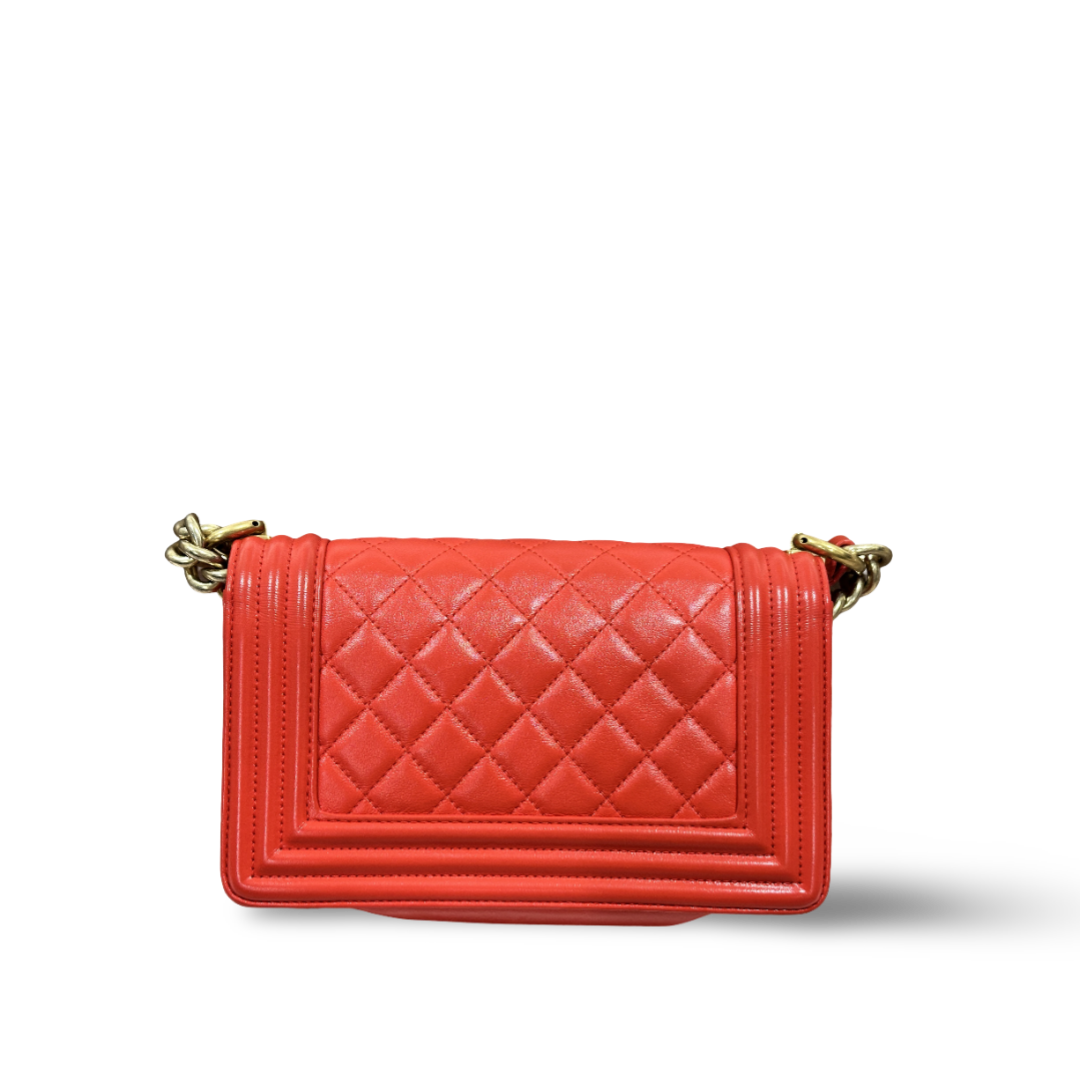 Chanel Classic Calfskin Quilted Small Boy Flap Orange Red