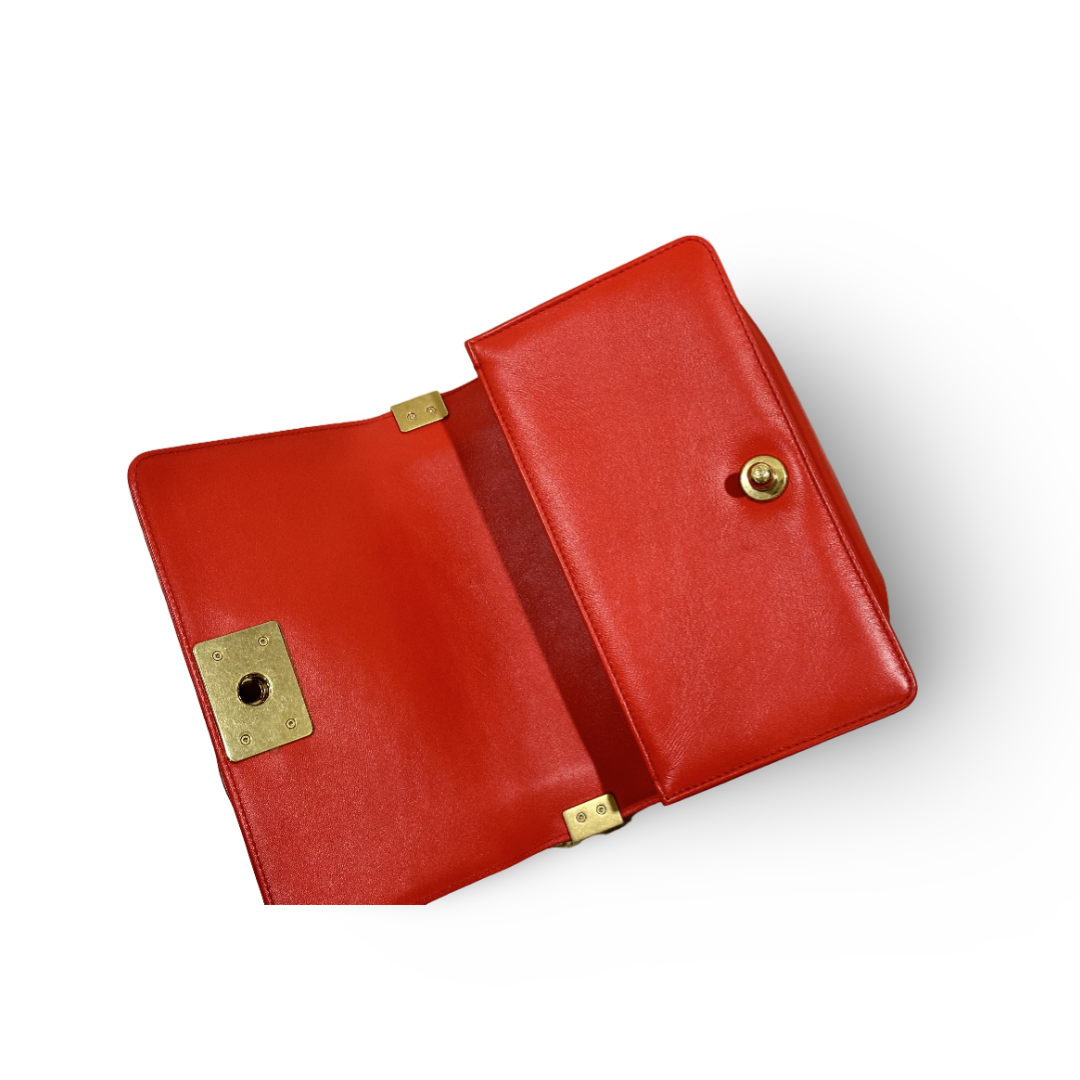 Chanel Classic Calfskin Quilted Small Boy Flap Orange Red