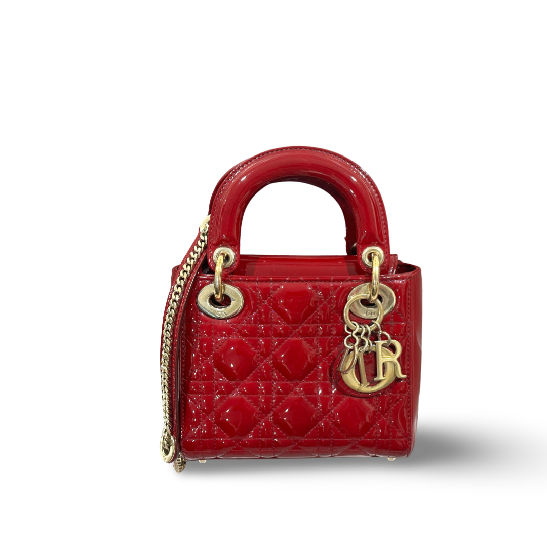 Dior Cannage Patent Mini Lady Bag Red