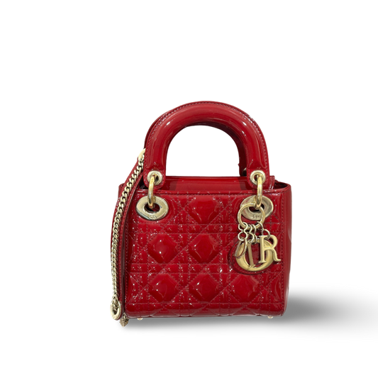 Dior Cannage Patent Mini Lady Bag Red