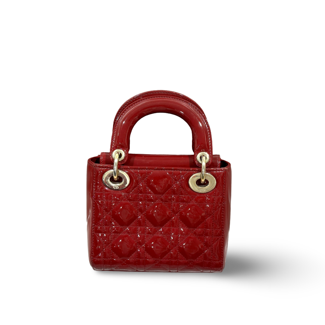 Dior Cannage Patent Mini Lady Bag Red