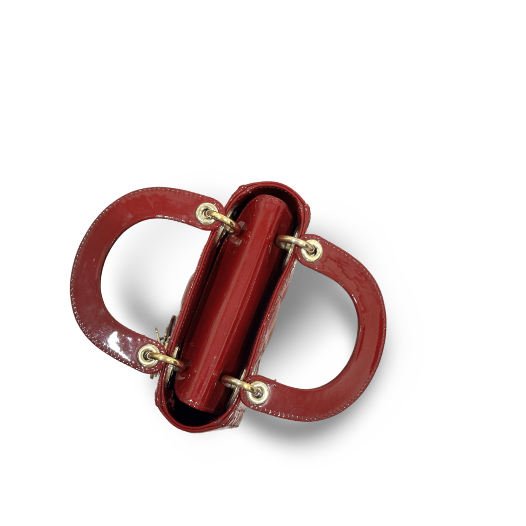 Dior Cannage Patent Mini Lady Bag Red