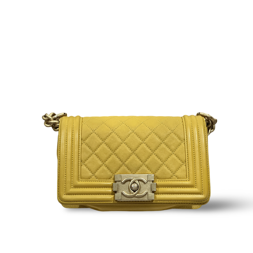 Chanel Classic Calfskin Quilted Small Boy Flap Yellow