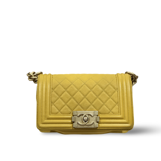 Chanel Classic Calfskin Quilted Small Boy Flap Yellow