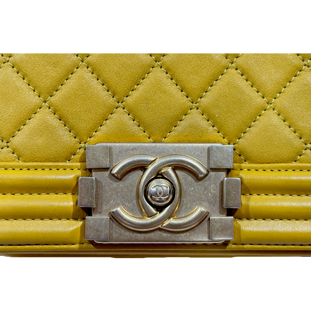 Chanel Classic Calfskin Quilted Small Boy Flap Yellow