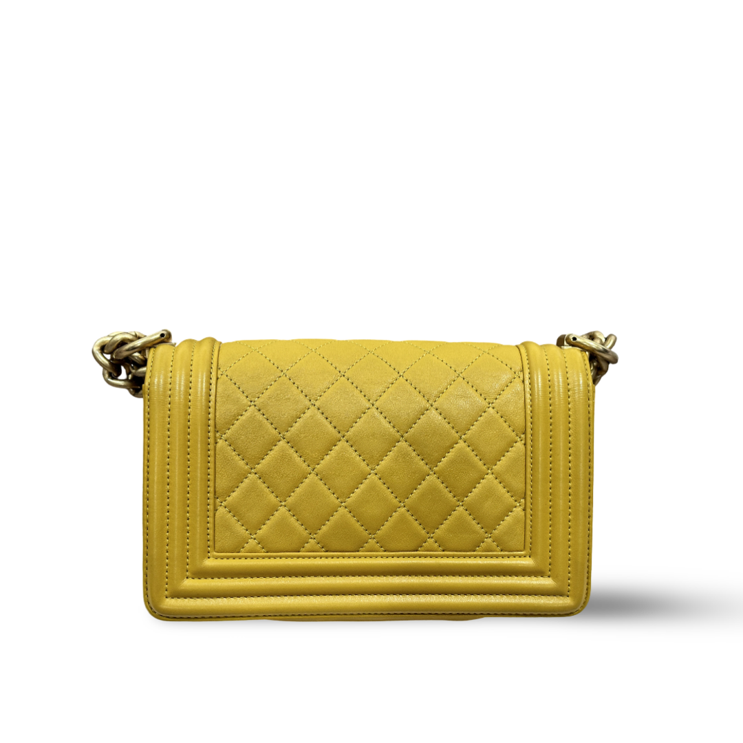 Chanel Classic Calfskin Quilted Small Boy Flap Yellow