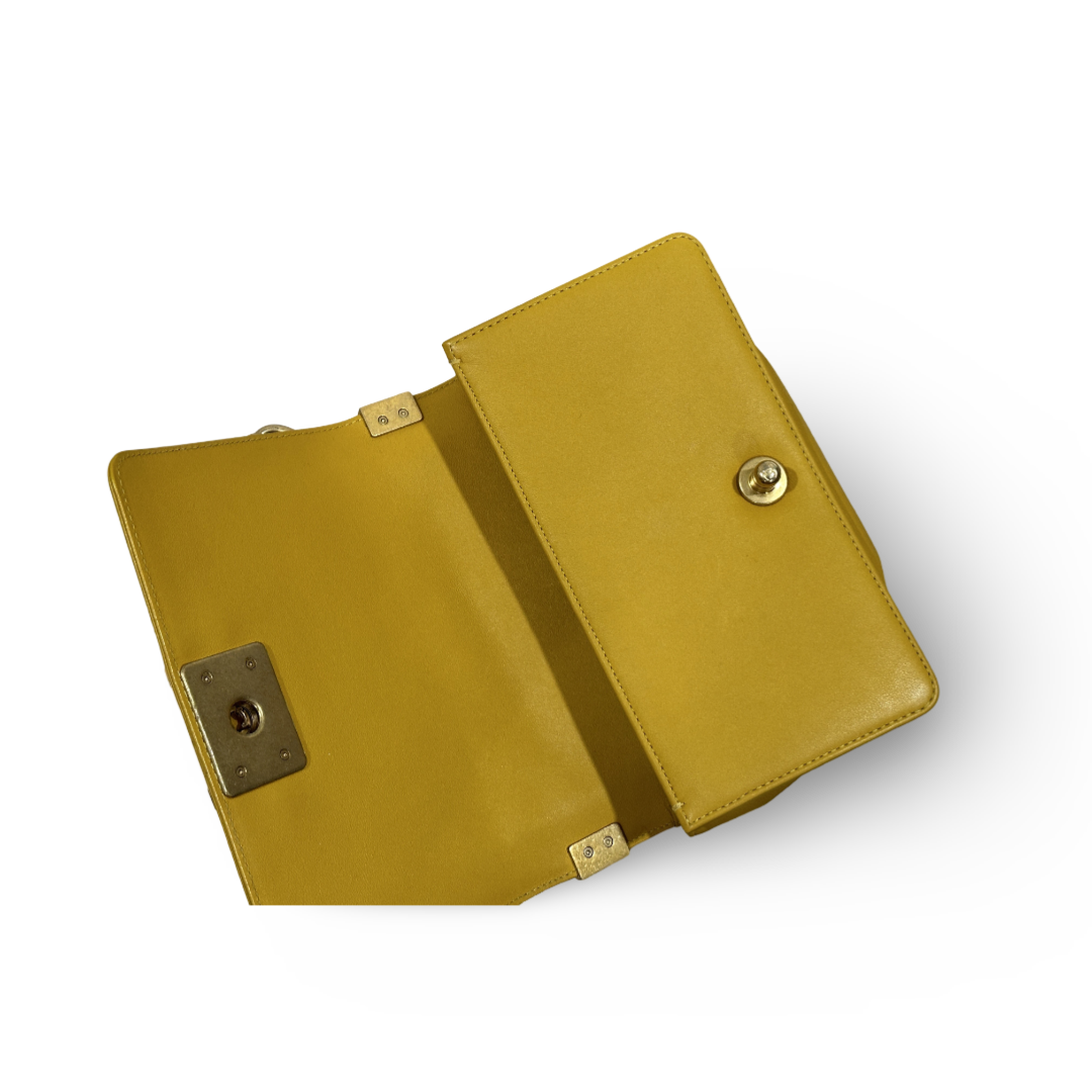 Chanel Classic Calfskin Quilted Small Boy Flap Yellow