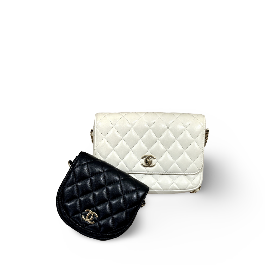 Chanel Lambskin Quilted Side Packs White Black Flap