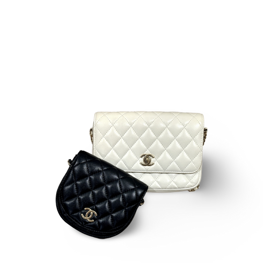 Chanel Lambskin Quilted Side Packs White Black Flap