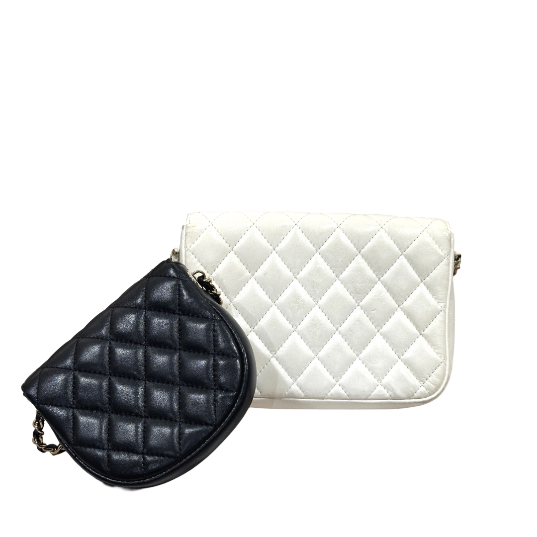 Chanel Lambskin Quilted Side Packs White Black Flap