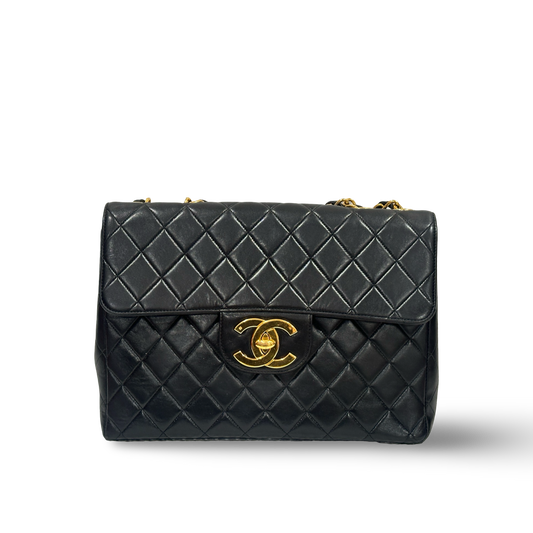 Chanel Vintage Big Logo XL Single Flap Gold Black