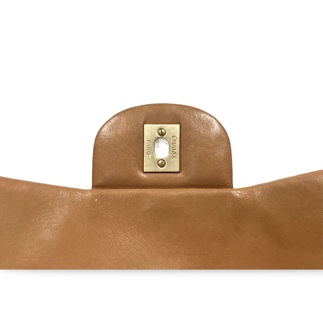 Chanel Classic Lambskin Quilted Jumbo Carmel Brown Double Flap