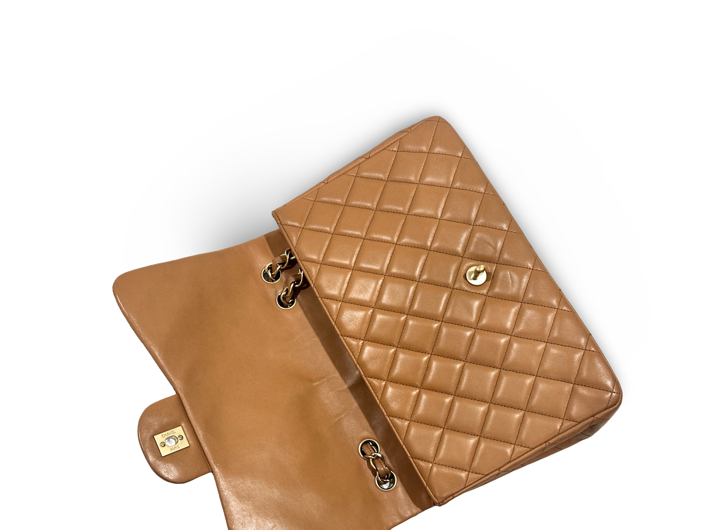 Chanel Classic Lambskin Quilted Jumbo Carmel Brown Double Flap