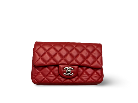 Chanel Classic Lambskin Quilted Mini Rectangular Red Single Flap