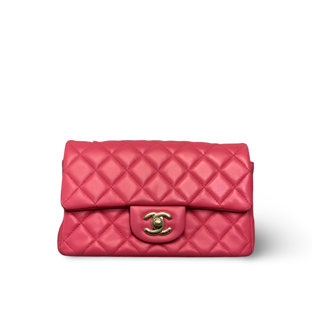 Chanel Classic Lambskin Quilted Mini Rectangular Pink Single Flap