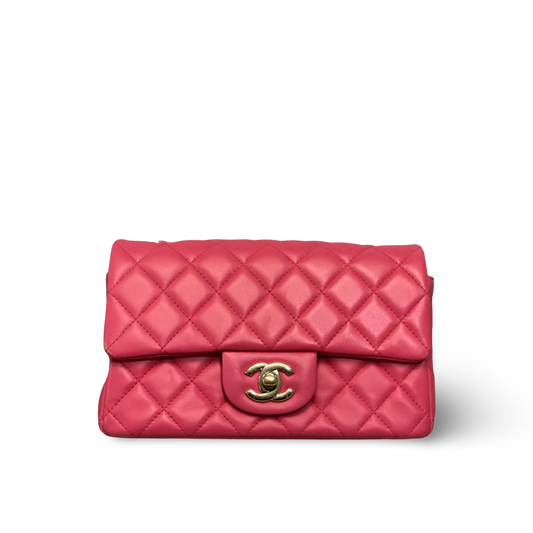 Chanel Classic Lambskin Quilted Mini Rectangular Pink Single Flap