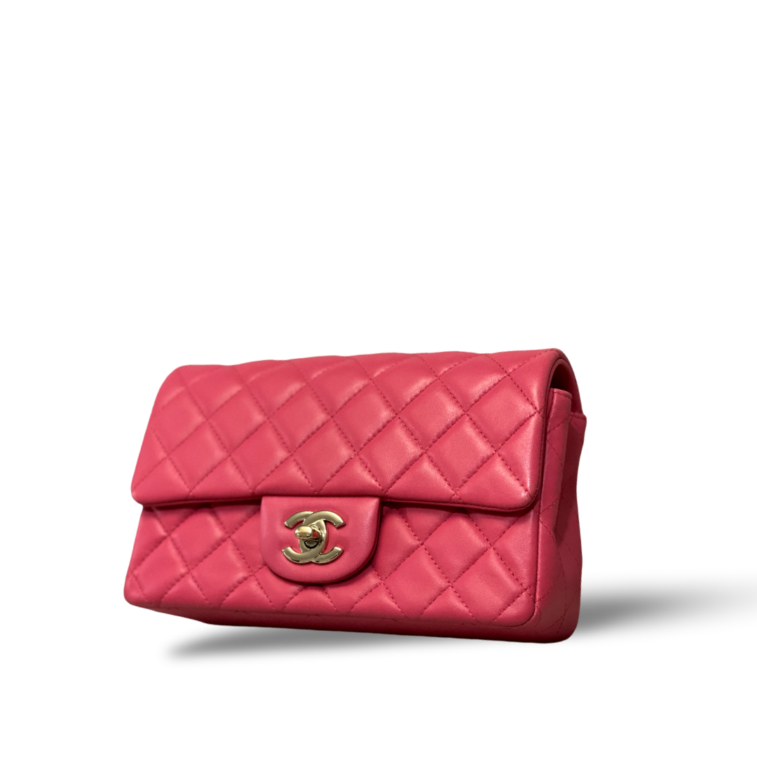 Chanel Classic Lambskin Quilted Mini Rectangular Pink Single Flap