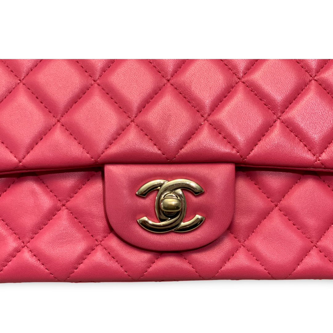 Chanel Classic Lambskin Quilted Mini Rectangular Pink Single Flap
