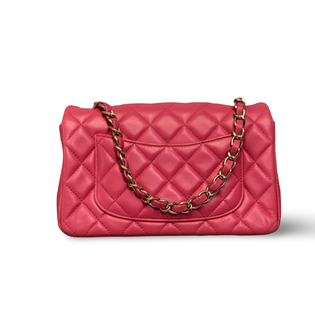 Chanel Classic Lambskin Quilted Mini Rectangular Pink Single Flap