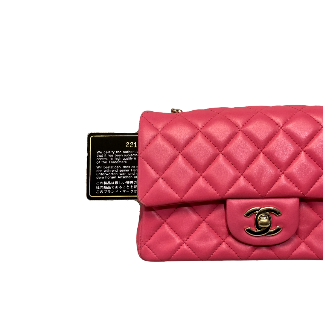 Chanel Classic Lambskin Quilted Mini Rectangular Pink Single Flap