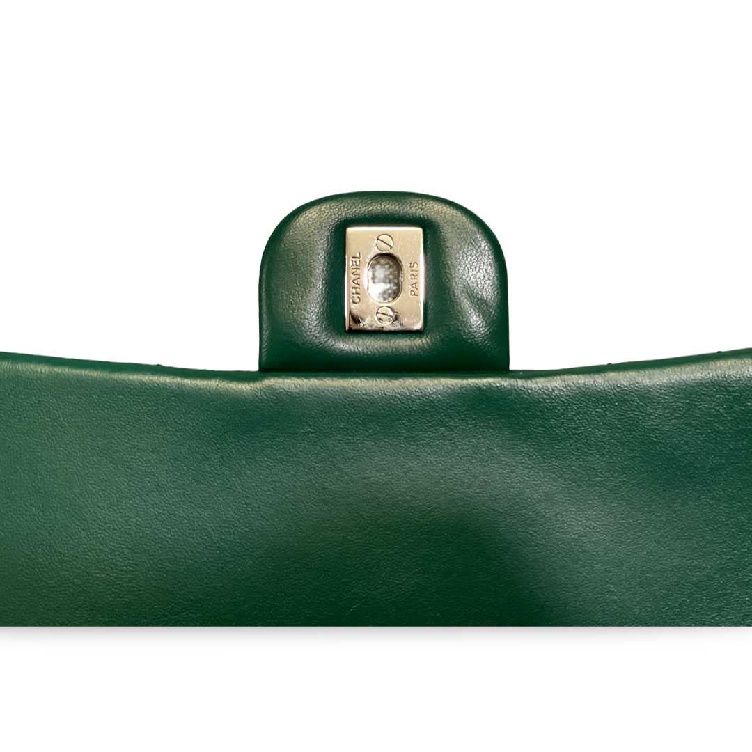 Chanl Chevron Calfskin Medium Rectangular Amazon Green Single Flap